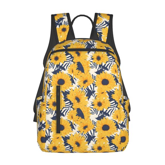 Defioc Blue Striped Sunflower Pattern Travel Laptop Backpack,Lightweight Backpack Travel Hiking Daypack Backpack Work Bag for Men Women