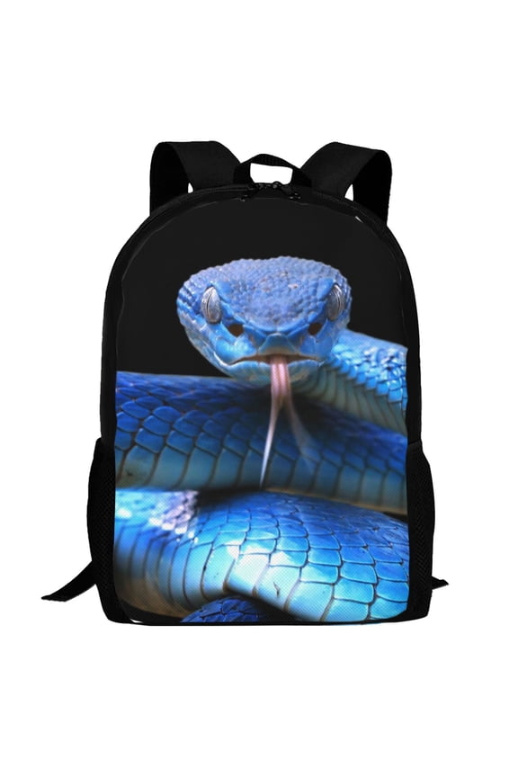 Blue Viper Snake Pattern Carry on Backpack,16.5x12.5x5.5 Personal Item Bag Carry On Backpack Water Resistant Lightweight Daypack