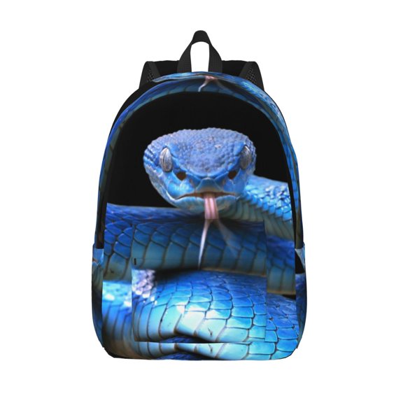 Defioc Blue Viper Snake for Canvas Backpack,Travel Rucksack Unisex Knapsack Laptop Backpack for Work & College -Small