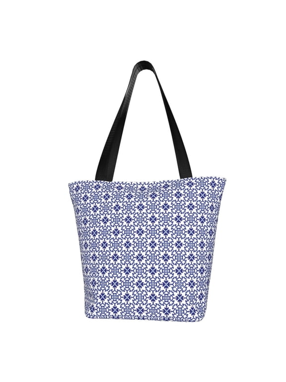 Blue And White Porcelain Chinaware Print Tote Bag for Women,Shoulder Bag with Zipper Casual Tote's Handbag Big Capacity Shoulder Bag with Inner Pocket Fit for Shopping,Office,Travel
