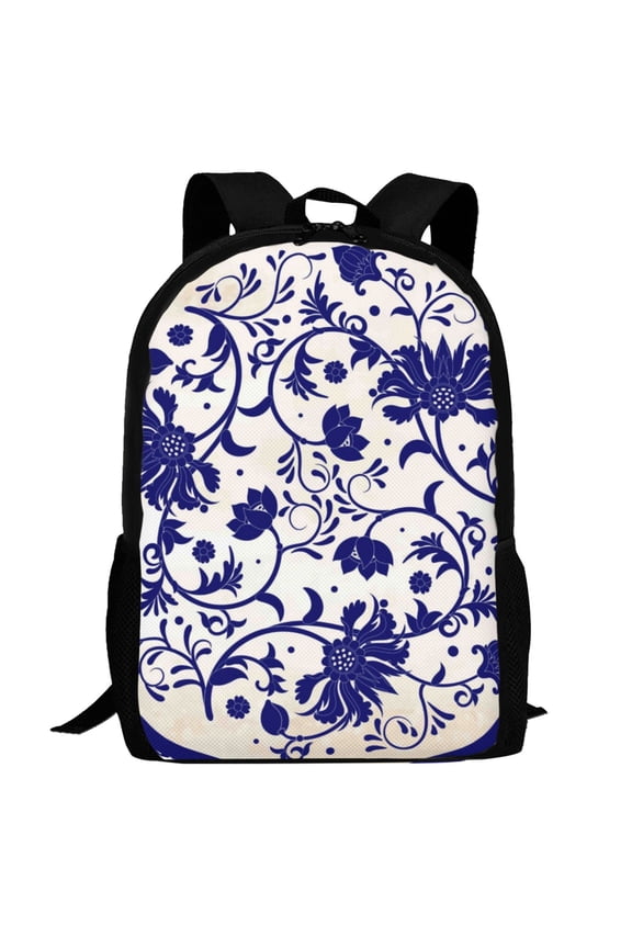Blue And White Porcelain Pattern Pattern Carry on Backpack,16.5x12.5x5.5 Personal Item Bag Carry On Backpack Water Resistant Lightweight Daypack