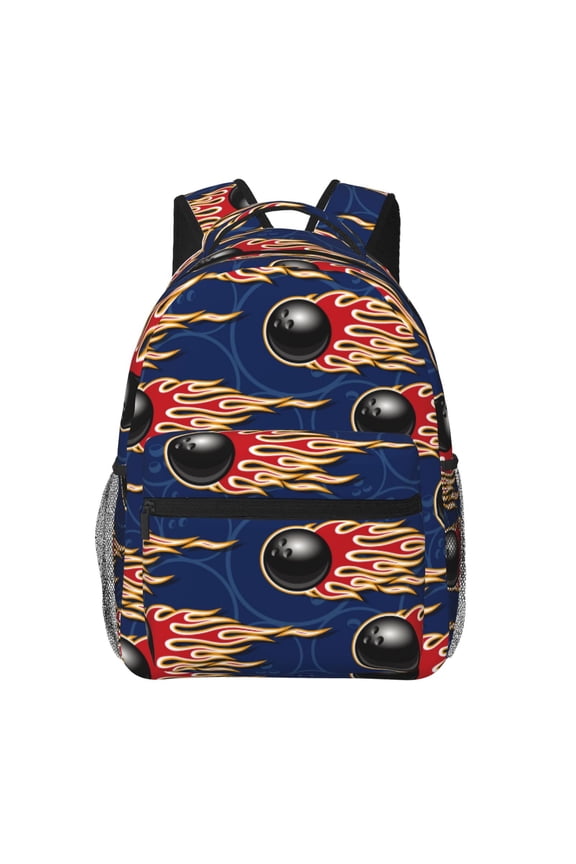 Bowling Ball And Flame Pattern Laptop Backpack,Travel Backpack Outdoor Activities Bag Daypack for Travel Hiking Shopping Daily