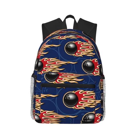 Defioc Bowling Ball And Flame Pattern Laptop Backpack for Men and Women,Casual Backpack Dayback Sports Bookbag for Travel Running Hiking