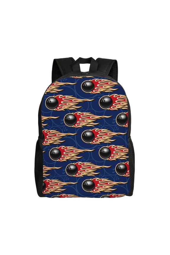 Bowling Ball And Flame Print Backpack -Travel,or Work Bookbag Daypacks with 15-Inch Laptop Sleeve and Dual Water Bottle Pockets