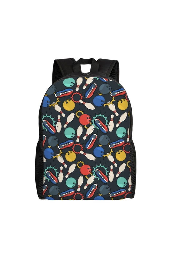 Bowling Ball Print Backpack -Travel,or Work Bookbag Daypacks with 15-Inch Laptop Sleeve and Dual Water Bottle Pockets
