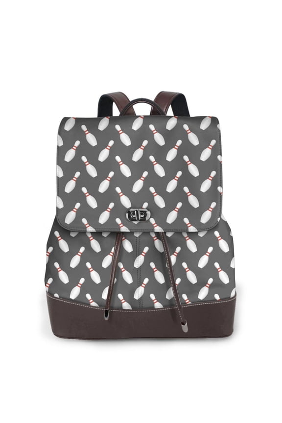 Bowling Pins Print PU Leather Backpack,Backpack Purse for Women Fashion Multipurpose Design Handbag Ladies Bags Travel Backpack