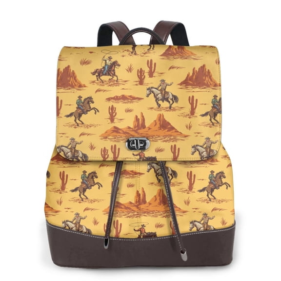 Defioc Brave Cowboys Print PU Leather Backpack,Backpack Purse for Women Fashion Multipurpose Design Handbag Ladies Bags Travel Backpack