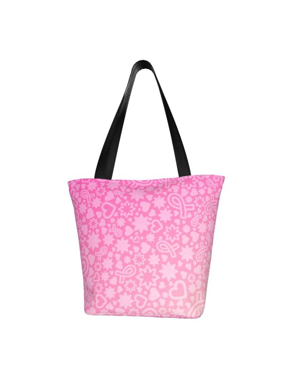 Breast CancerN Ribbons Awareness Print Tote Bag for Women,Shoulder Bag with Zipper Casual Tote's Handbag Big Capacity Shoulder Bag with Inner Pocket Fit for Shopping,Office,Travel