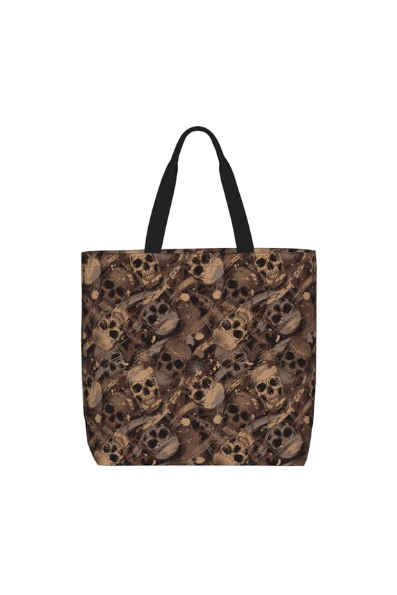 Brown Camouflage Skull Pattern Tote Bag for Women,Large Capacity Tote Bag with Zipper Casual Shoulder Handbags Shopping Bag