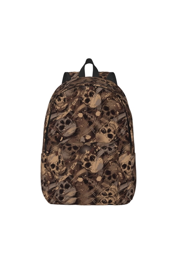 Brown Camouflage Skull for Canvas Backpack,Travel Rucksack Unisex Knapsack Laptop Backpack for Work & College -Medium