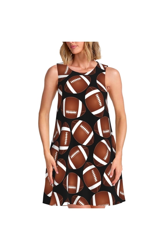 Brown Football On Black Pattern Women's Summer Dresses 2025 Beach Casual Sleeveless Tank Loose Sundress Beach Vacation Clothes with Pocket -XX-Large