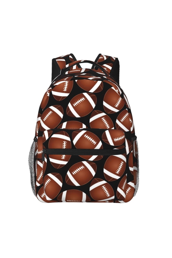 Brown Football On Black Pattern Laptop Backpack,Travel Backpack Outdoor Activities Bag Daypack for Travel Hiking Shopping Daily