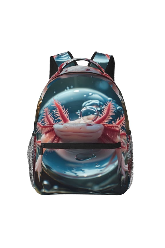 Bubbles Axolotl Fantasy Pattern Laptop Backpack,Travel Backpack Outdoor Activities Bag Daypack for Travel Hiking Shopping Daily