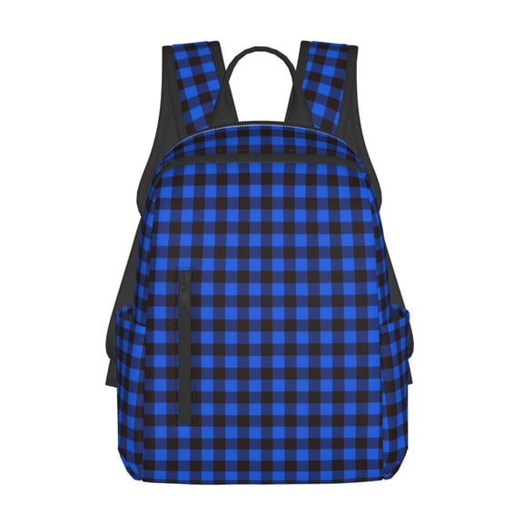 Defioc Buffalo Plaid Blue Black Pattern Travel Laptop Backpack,Lightweight Backpack Travel Hiking Daypack Backpack Work Bag for Men Women