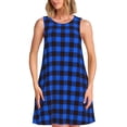 thumbnail image 1 of Defioc Buffalo Plaid Blue Black Pattern Women's Summer Dresses 2025 Beach Casual Sleeveless Tank Loose Sundress Beach Vacation Clothes with Pocket -XX-Large, 1 of 7
