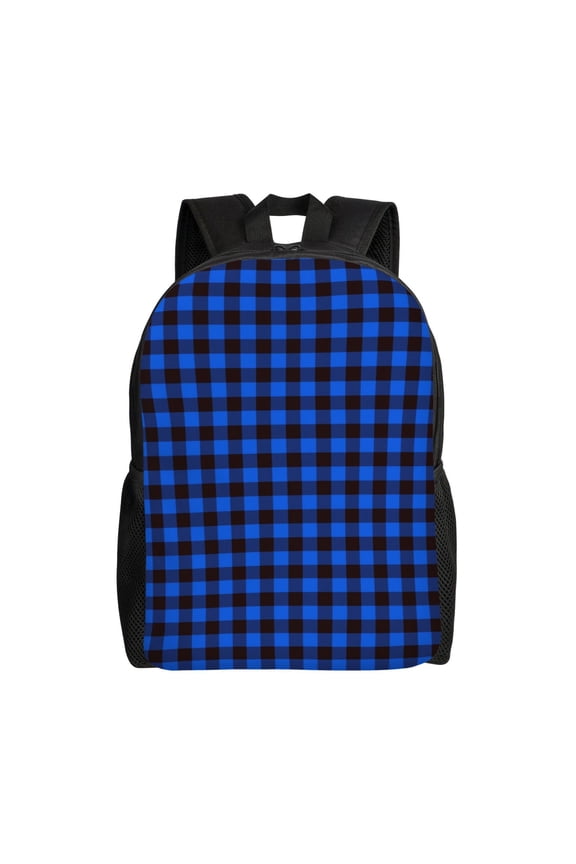 Buffalo Plaid Blue Black Print Backpack -Travel,or Work Bookbag Daypacks with 15-Inch Laptop Sleeve and Dual Water Bottle Pockets