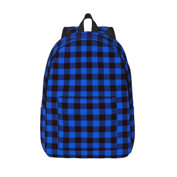 Defioc Buffalo Plaid Blue Black for Canvas Backpack,Travel Rucksack Unisex Knapsack Laptop Backpack for Work & College -Small