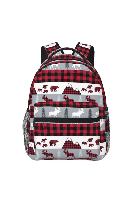 Buffalo Plaid Forest Pattern Laptop Backpack,Travel Backpack Outdoor Activities Bag Daypack for Travel Hiking Shopping Daily