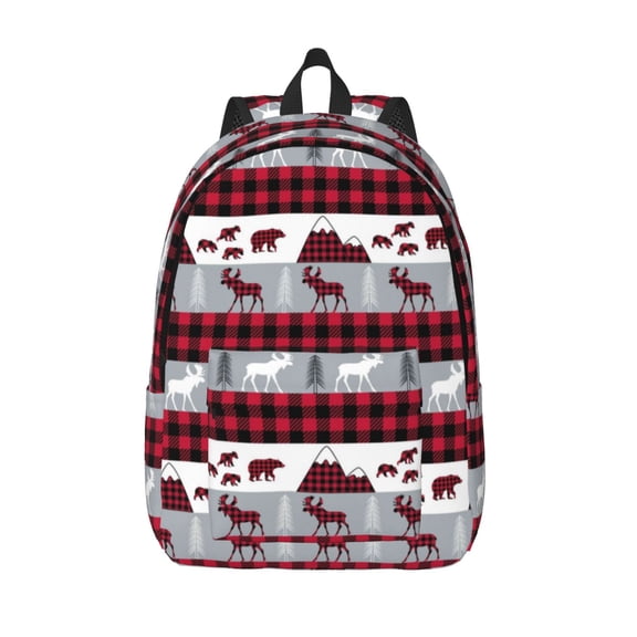 Defioc Buffalo Plaid Forest for Canvas Backpack,Travel Rucksack Unisex Knapsack Laptop Backpack for Work & College -Small
