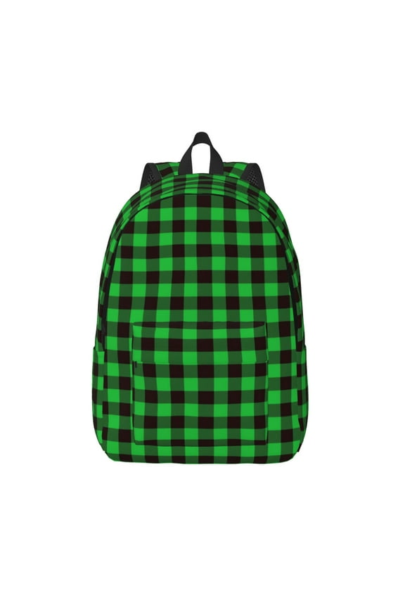 Buffalo Plaid Green Black for Canvas Backpack,Travel Rucksack Unisex Knapsack Laptop Backpack for Work & College -Medium
