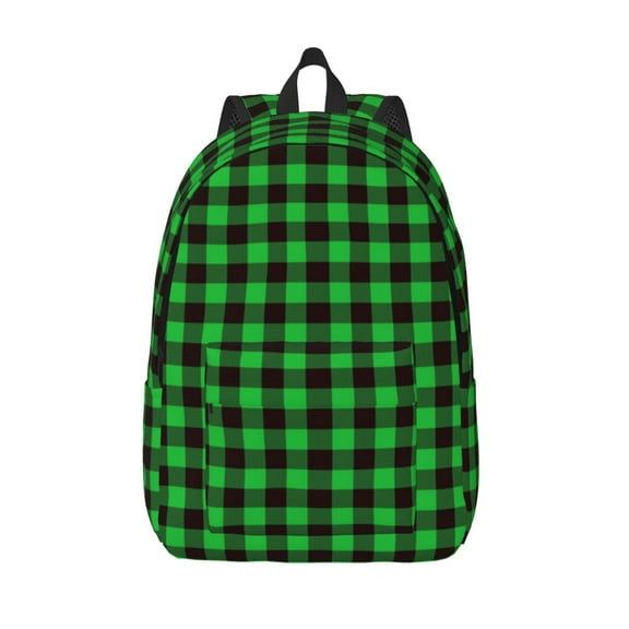 Defioc Buffalo Plaid Green Black for Canvas Backpack,Travel Rucksack Unisex Knapsack Laptop Backpack for Work & College -Small