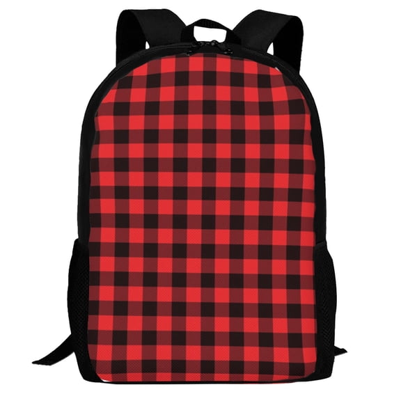 Defioc Buffalo Plaid Red Black Pattern Carry on Backpack,16.5x12.5x5.5 Personal Item Bag Carry On Backpack Water Resistant Lightweight Daypack
