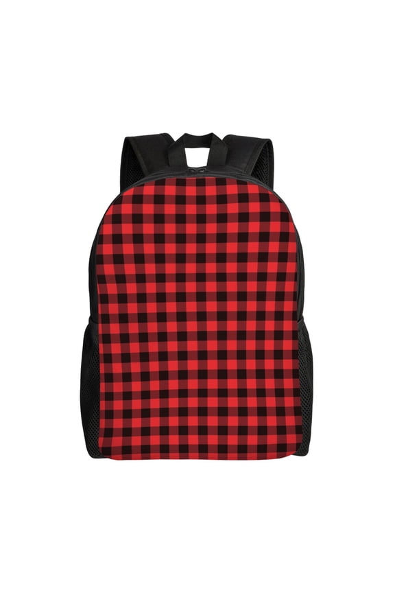 Buffalo Plaid Red Black Print Backpack -Travel,or Work Bookbag Daypacks with 15-Inch Laptop Sleeve and Dual Water Bottle Pockets