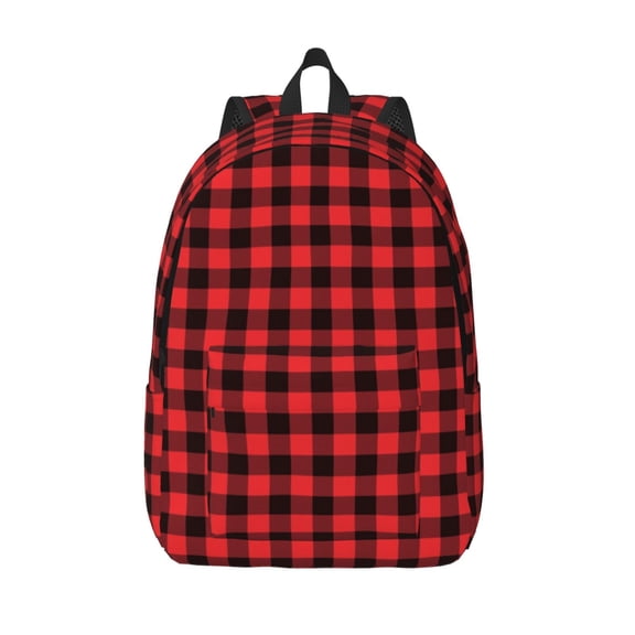 Defioc Buffalo Plaid Red Black for Canvas Backpack,Travel Rucksack Unisex Knapsack Laptop Backpack for Work & College -Small