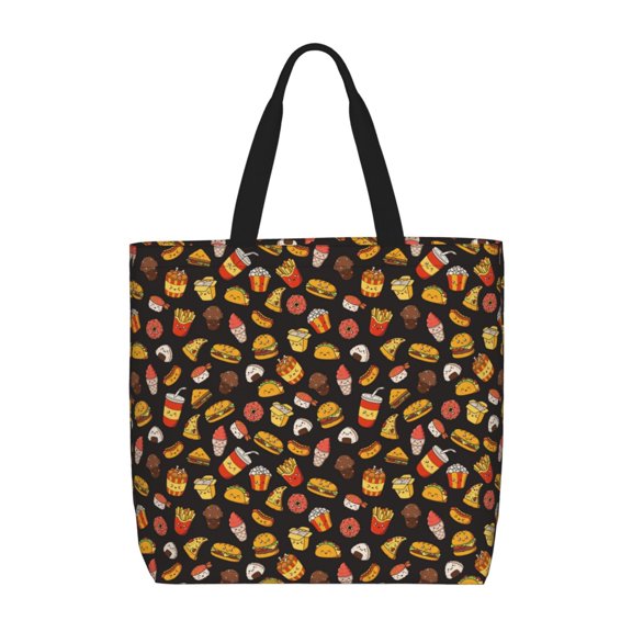 Defioc Burger Fries Pattern Tote Bag for Women,Large Capacity Tote Bag with Zipper Casual Shoulder Handbags Shopping Bag