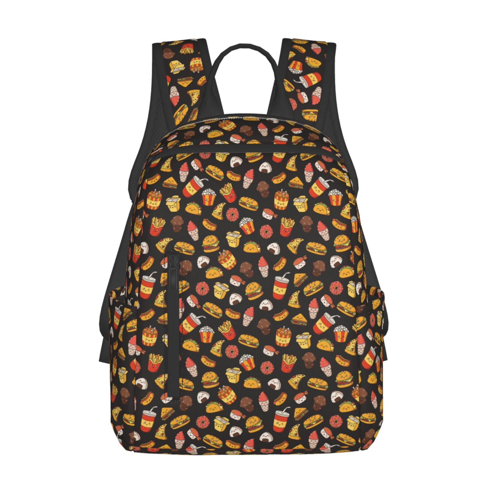 Defioc Burger Fries Pattern Travel Laptop Backpack,Lightweight Backpack Travel Hiking Daypack Backpack Work Bag for Men Women