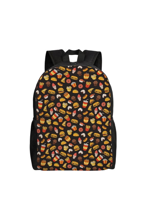 Burger Fries Print Backpack -Travel,or Work Bookbag Daypacks with 15-Inch Laptop Sleeve and Dual Water Bottle Pockets