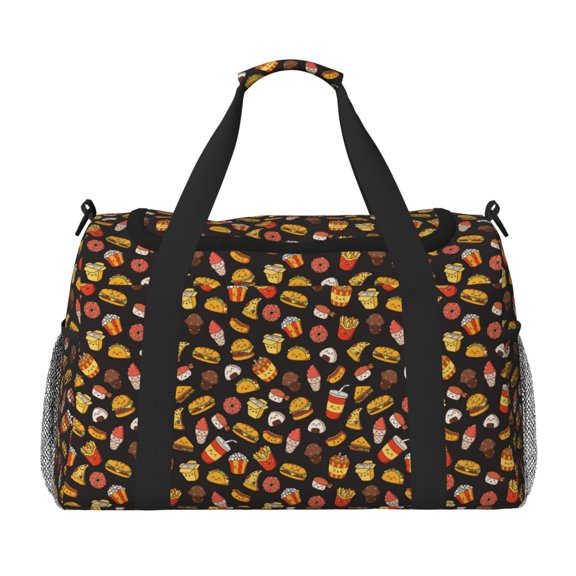 Defioc Burger Fries Print Hand Travel Bag - Foldable Travel Duffel Bags for Men Women -Sport Gym Bag - Overnight Travel Duffel Bag - Adjustable Shoulder Strap