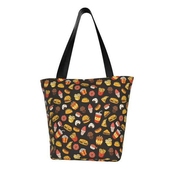 Defioc Burger Fries Print Tote Bag for Women,Shoulder Bag with Zipper Casual Tote's Handbag Big Capacity Shoulder Bag with Inner Pocket Fit for Shopping,Office,Travel