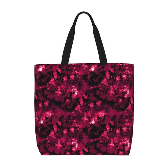 Defioc Burgundy Tie Dye Pattern Tote Bag for Women,Large Capacity Tote Bag with Zipper Casual Shoulder Handbags Shopping Bag