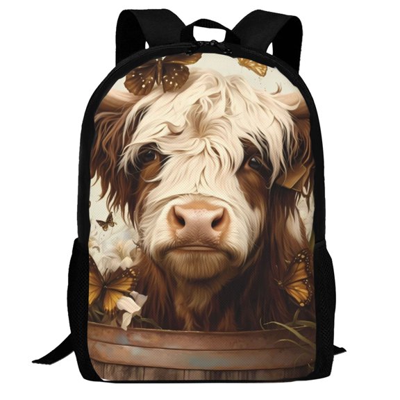 Defioc Butterfly Cow Barrel Pattern Carry on Backpack,16.5x12.5x5.5 Personal Item Bag Carry On Backpack Water Resistant Lightweight Daypack