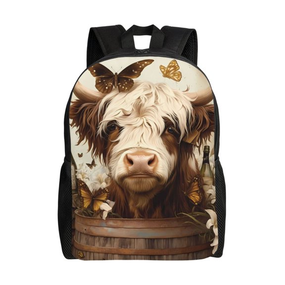 Defioc Butterfly Cow Barrel Print Backpack -Travel,or Work Bookbag Daypacks with 15-Inch Laptop Sleeve and Dual Water Bottle Pockets