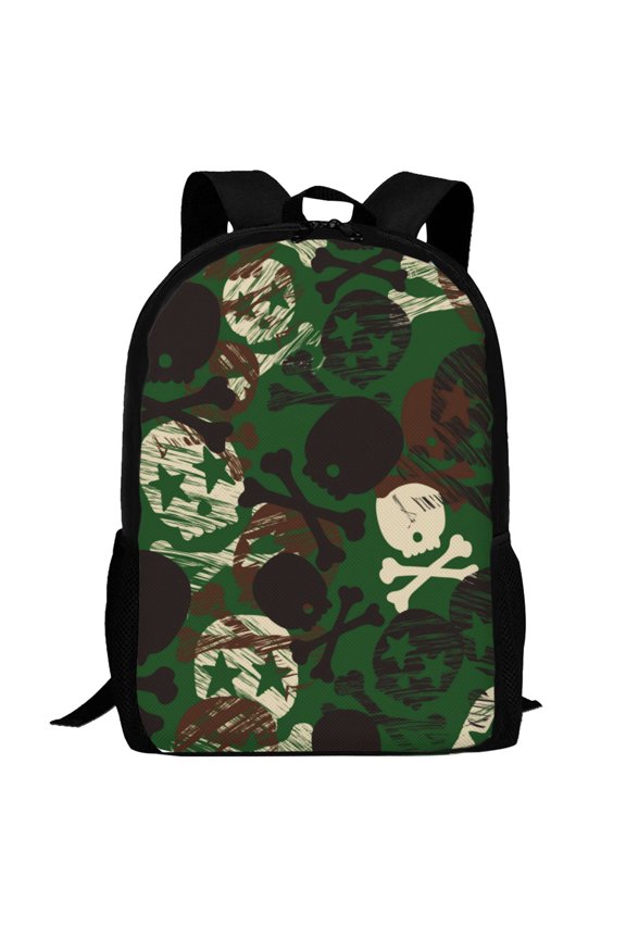 Camouflage Skull Pattern Carry on Backpack,16.5x12.5x5.5 Personal Item Bag Carry On Backpack Water Resistant Lightweight Daypack