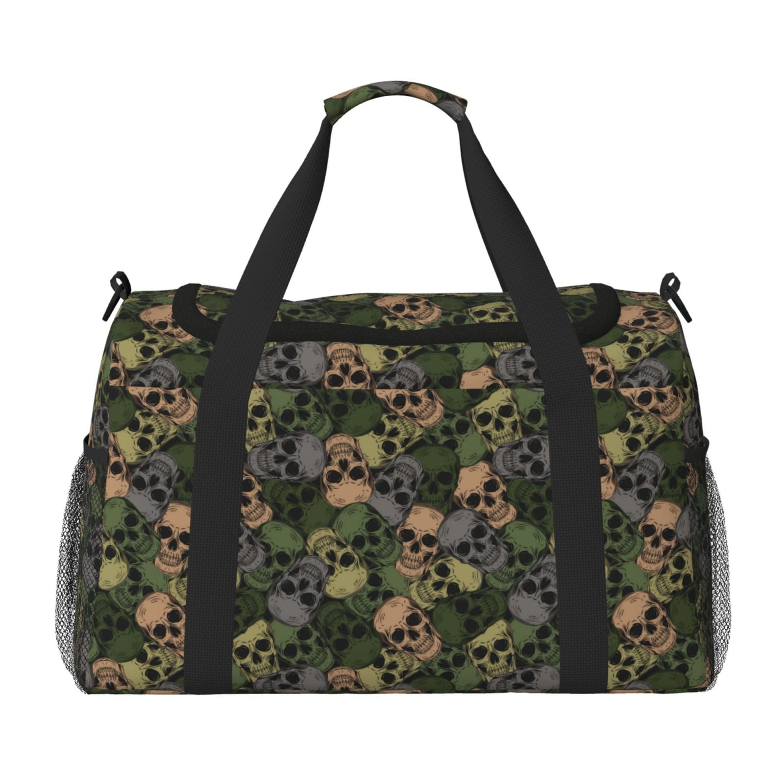 Defioc Camouflage Skulls Print Hand Travel Bag - Foldable Travel Duffel Bags for Men Women -Sport Gym Bag - Overnight Travel Duffel Bag - Adjustable Shoulder Strap