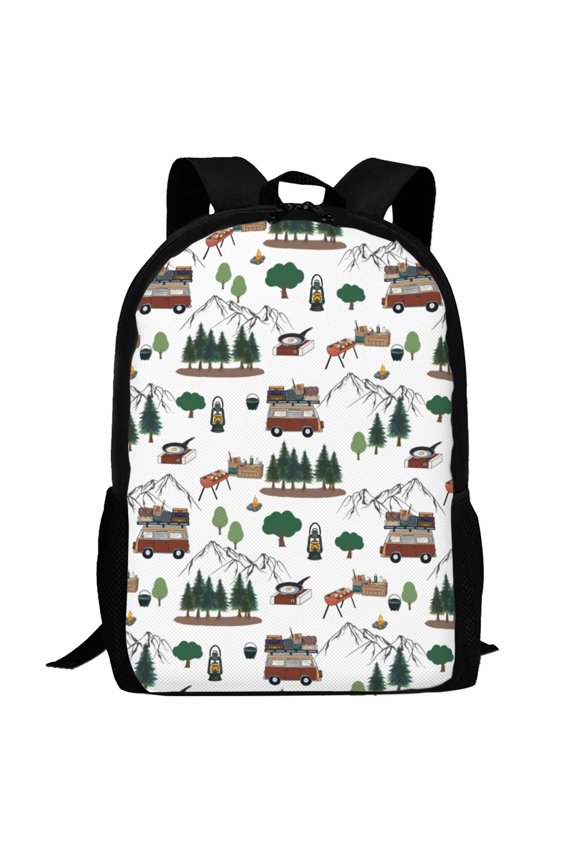 Camping Caravan 2 Pattern Carry on Backpack,16.5x12.5x5.5 Personal Item Bag Carry On Backpack Water Resistant Lightweight Daypack