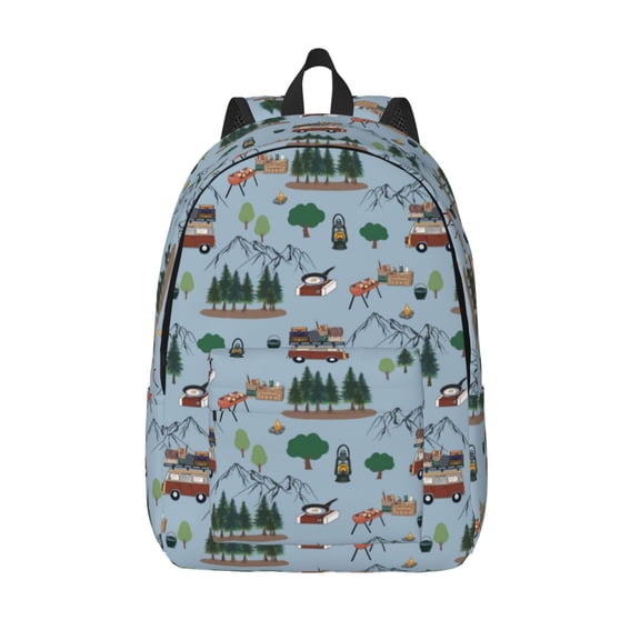 Defioc Camping Caravan for Canvas Backpack,Travel Rucksack Unisex Knapsack Laptop Backpack for Work & College -Medium