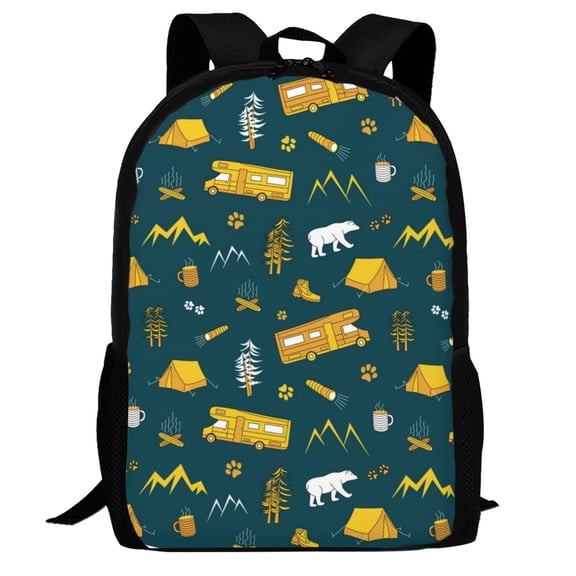 Defioc Camping Pattern Carry on Backpack,16.5x12.5x5.5 Personal Item Bag Carry On Backpack Water Resistant Lightweight Daypack