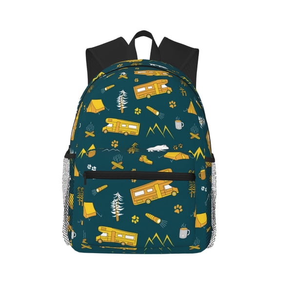 Defioc Camping Pattern Laptop Backpack for Men and Women,Casual Backpack Dayback Sports Bookbag for Travel Running Hiking