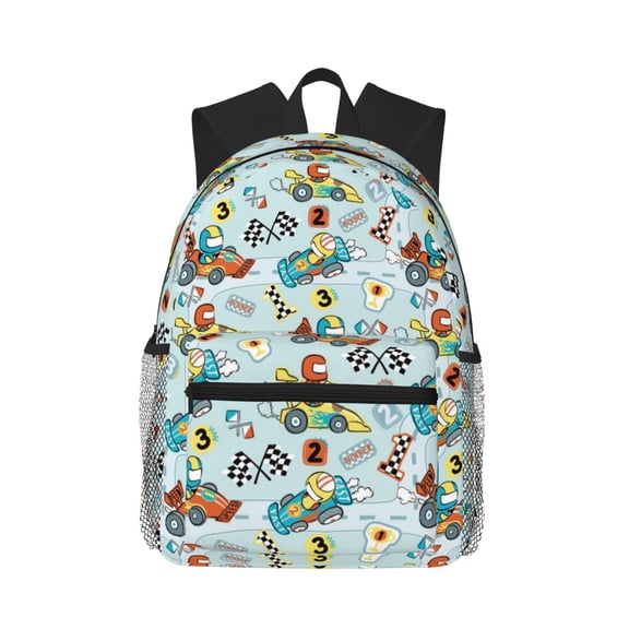 Defioc Cartoon Car Racing Pattern Laptop Backpack for Men and Women,Casual Backpack Dayback Sports Bookbag for Travel Running Hiking