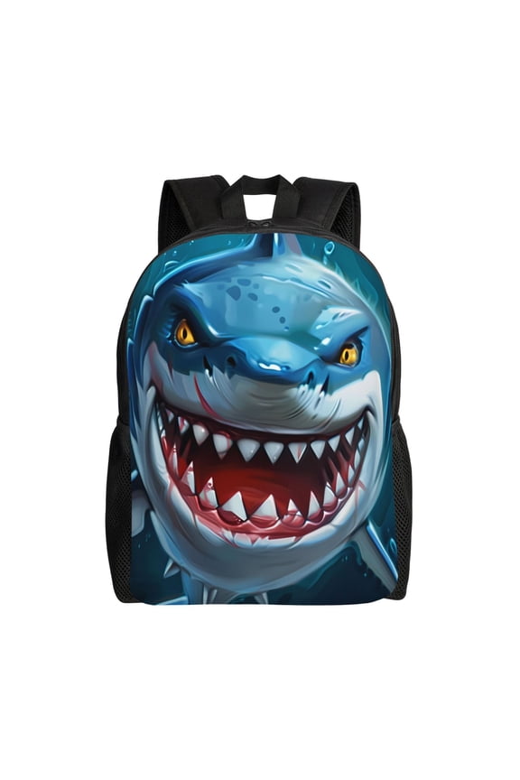 Cartoon Cute Shark Print Backpack -Travel,or Work Bookbag Daypacks with 15-Inch Laptop Sleeve and Dual Water Bottle Pockets