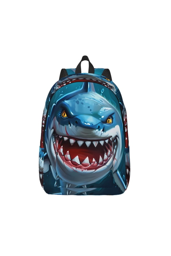 Cartoon Cute Shark for Canvas Backpack,Travel Rucksack Unisex Knapsack Laptop Backpack for Work & College -Small