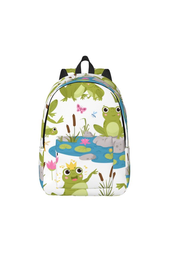 Cartoon Frogs for Canvas Backpack,Travel Rucksack Unisex Knapsack Laptop Backpack for Work & College -Small