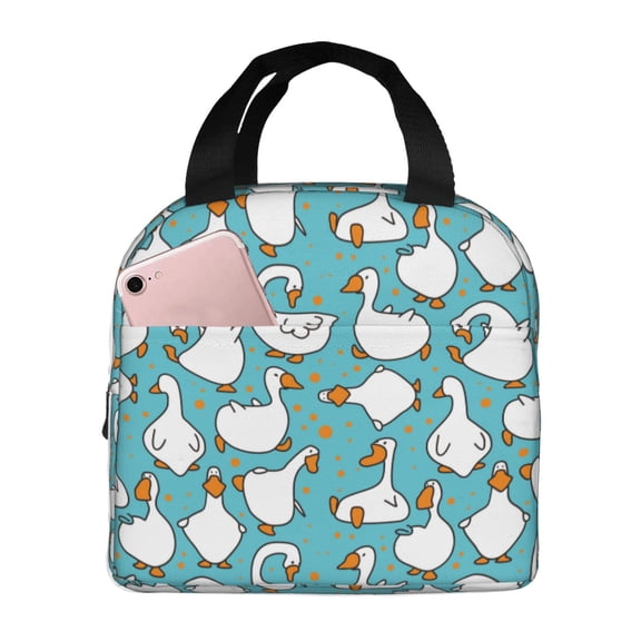 Defioc Cartoon Funny Goose Print Lunch Box,Lunch Bag for Women Men Reusable Insulated Lunch Tote for Work/Office/Picnic/Travel