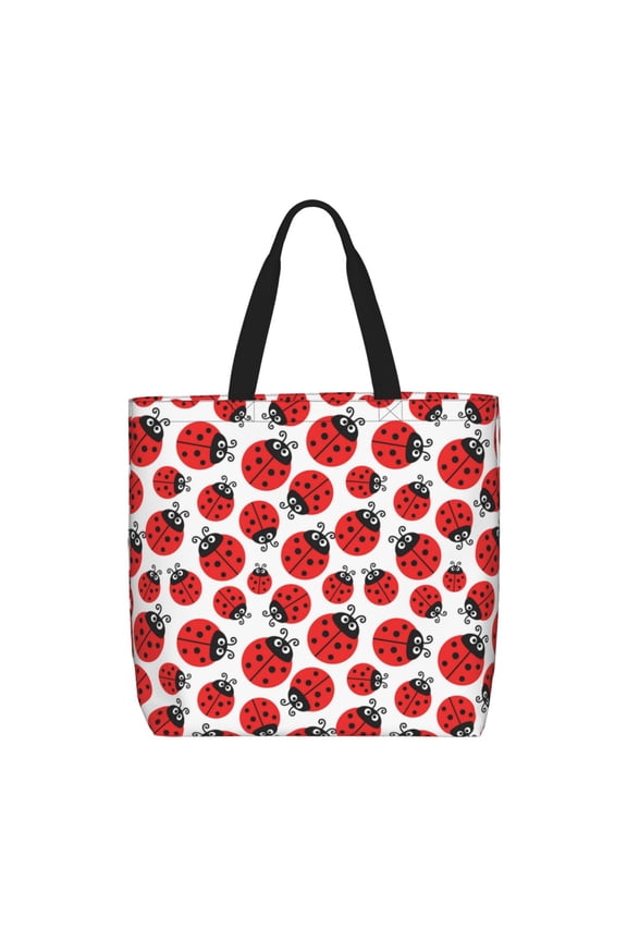 Cartoon Ladybug Pattern Tote Bag for Women,Large Capacity Tote Bag with Zipper Casual Shoulder Handbags Shopping Bag