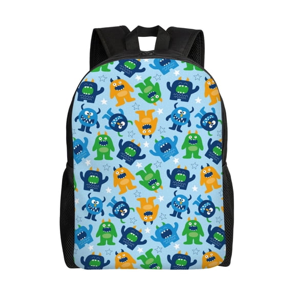 Defioc Cartoon Monster Print Backpack -Travel,or Work Bookbag Daypacks with 15-Inch Laptop Sleeve and Dual Water Bottle Pockets