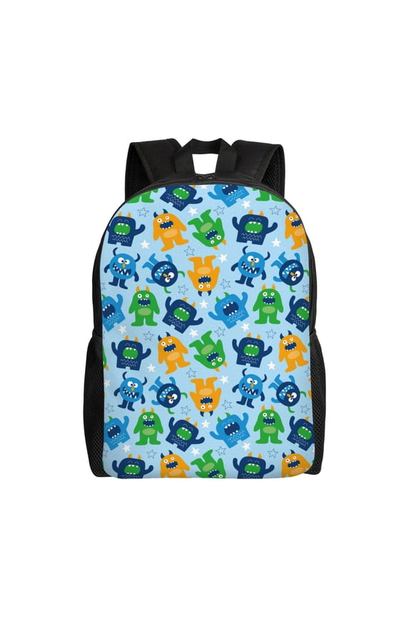 Cartoon Monster Print Backpack -Travel,or Work Bookbag Daypacks with 15-Inch Laptop Sleeve and Dual Water Bottle Pockets